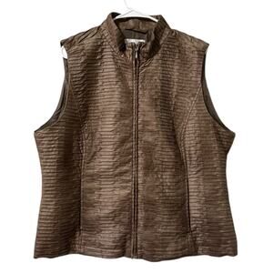 Erin London Women Size Petite XL Sleeveless Vest Full Zip Brown Zip Pockets City